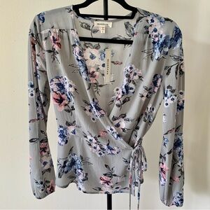 NWT Monteau Los Angeles Floral Wrap Top Size L